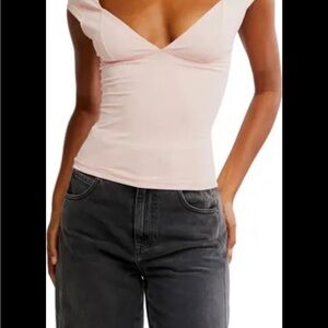 Free People Light Pink V-Neck Top